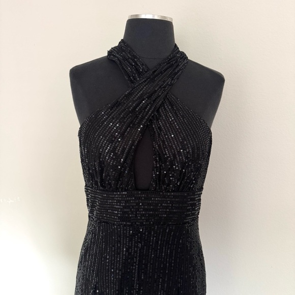 FAERIESTY Crisscross Cut Out Sequin Flare Leg Jumpsuit Size Large - Picture 8 of 12